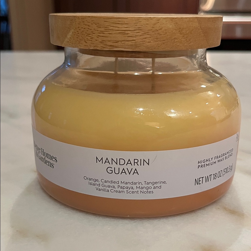 Better Homes And Gardens Mandarin Guava Wooden Lid Candle -2 Wicks